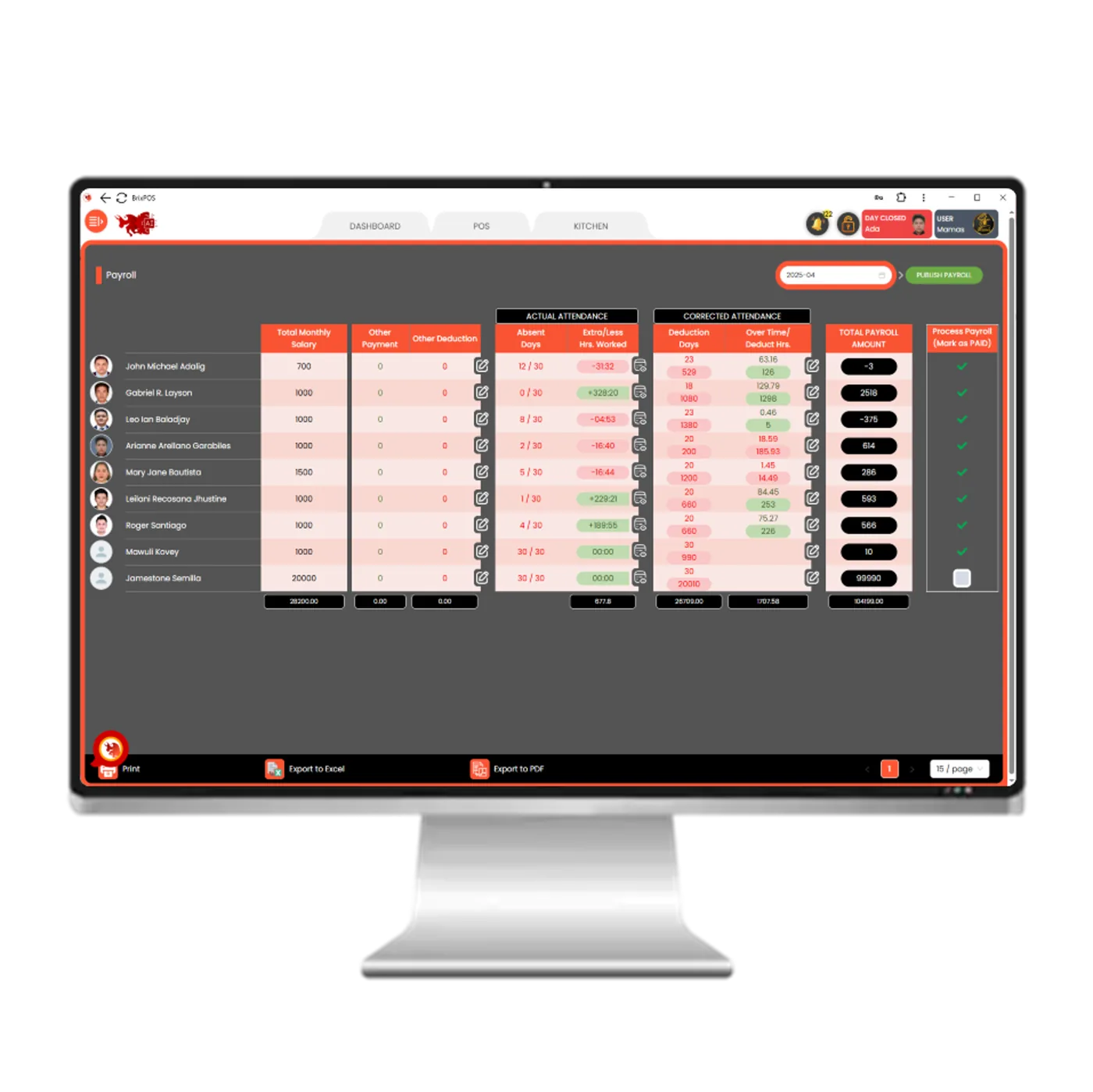 BrixPOS Run payroll for landing page screen